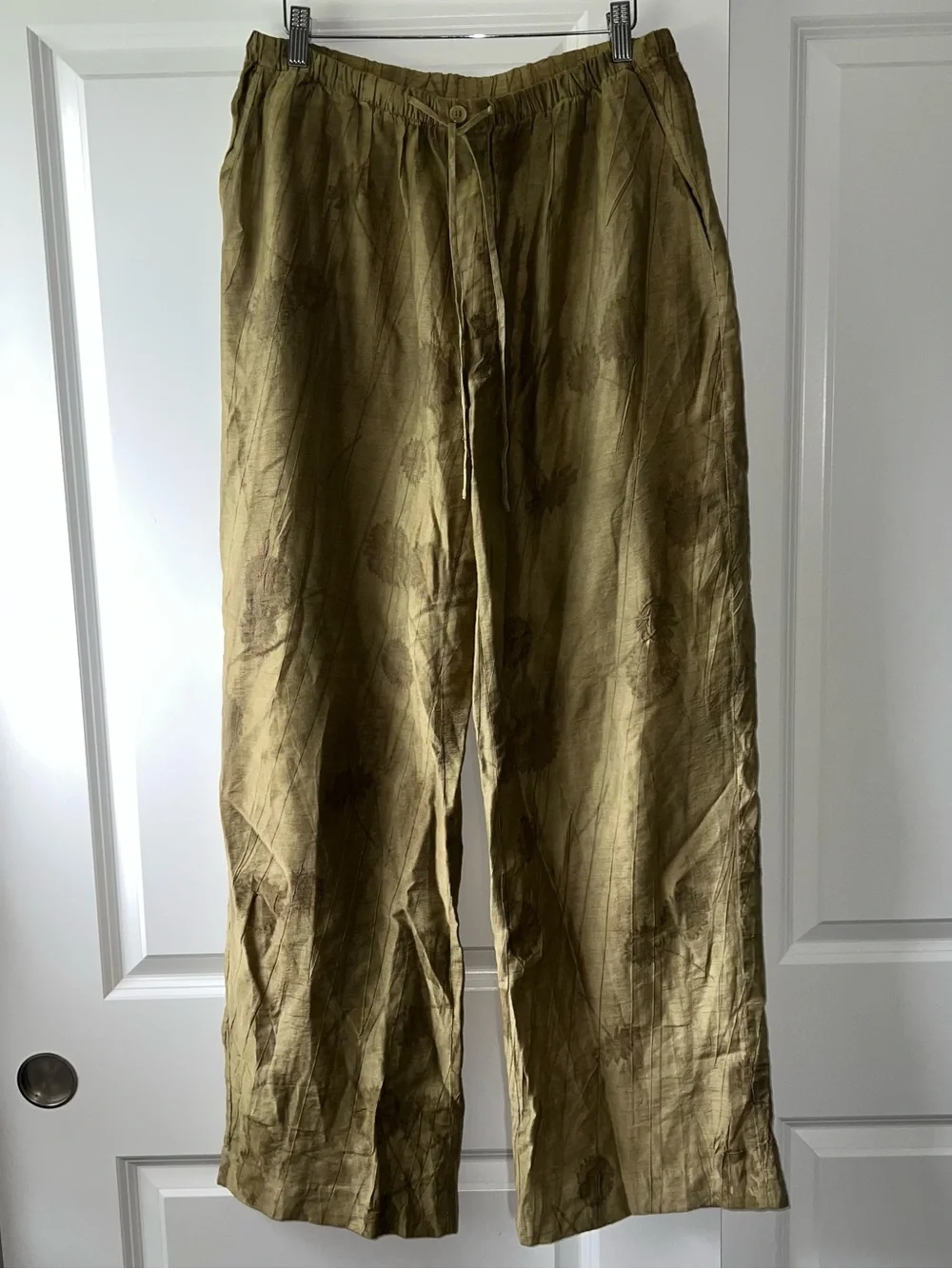 Zara Jacquard Floral Wide Leg Linen Pants
